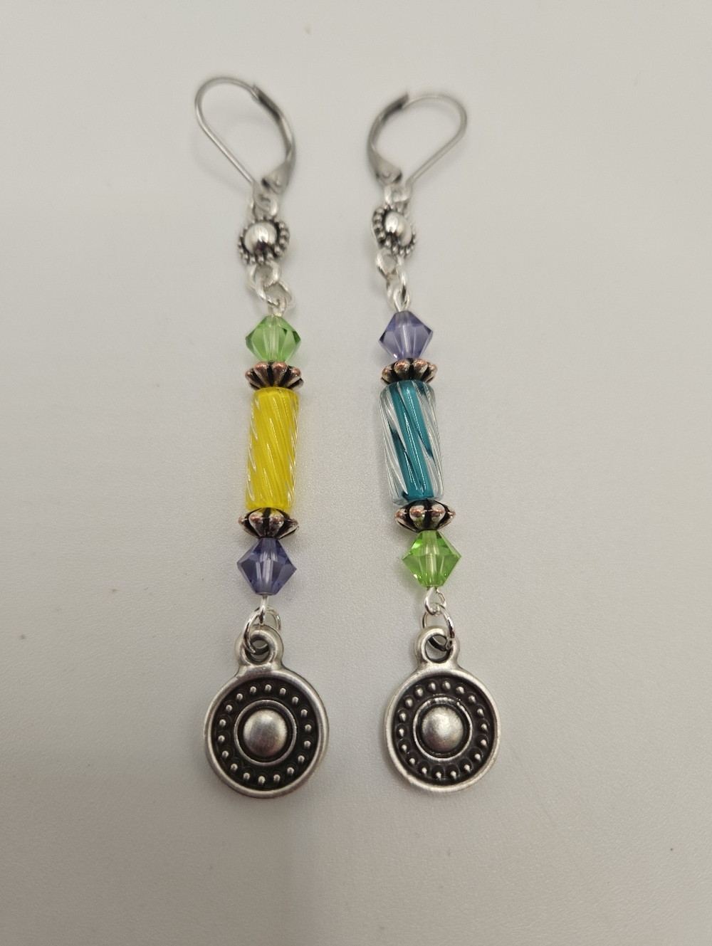Flirty Eclectic Asymmetric Beaded Art Glass Dangle Earrings - Picture 3 of 4